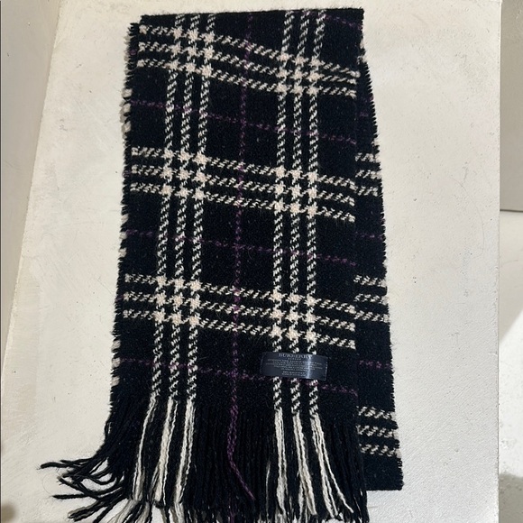 Plaid Black and White Scarf with Fringe - Picture 1 of 3